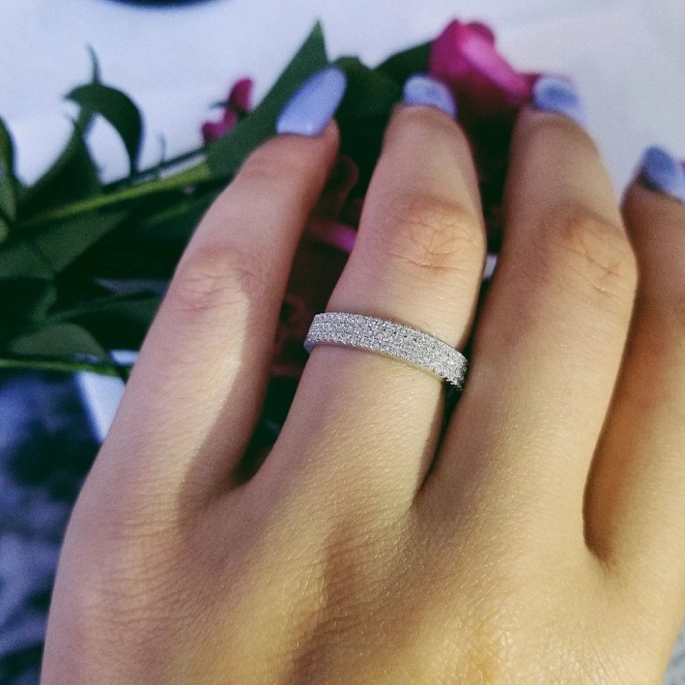925 Sterling Silver Diamond Triple Eternity Ring - Picture 3 of 8